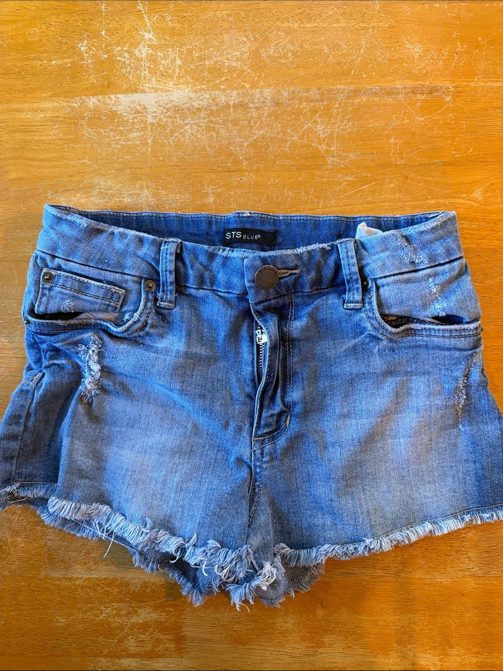 STS Blue Women’s Frayed Hem Blue Denim Jean Shorts